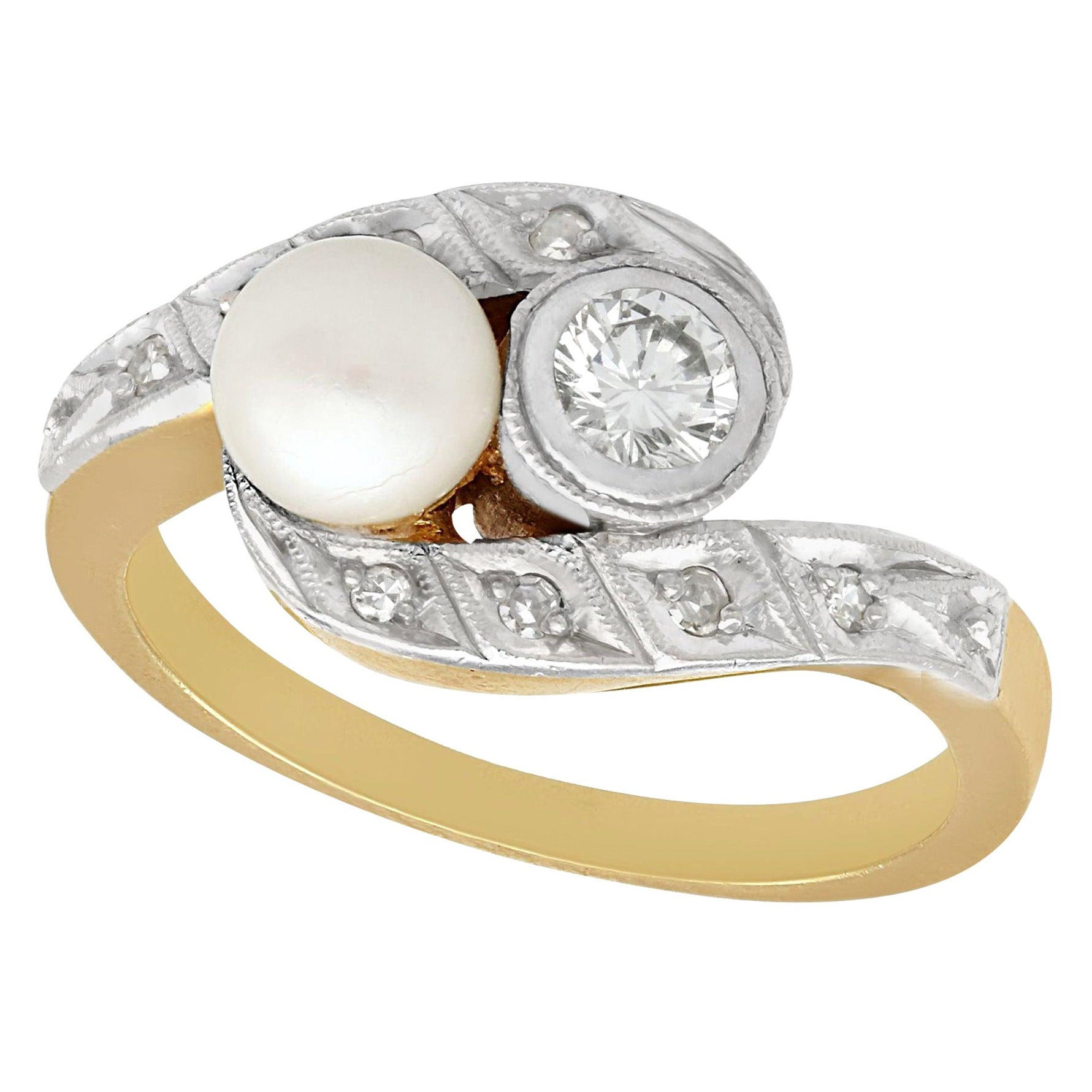 1930s 0.37 Carat Diamond and Pearl 14K Yellow Gold Twist Ring For Sale
