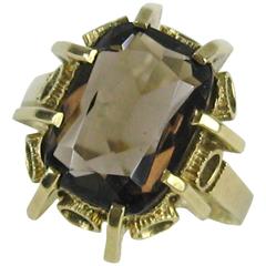 Vintage Gold RING Smokey Quartz Circa 1950 9