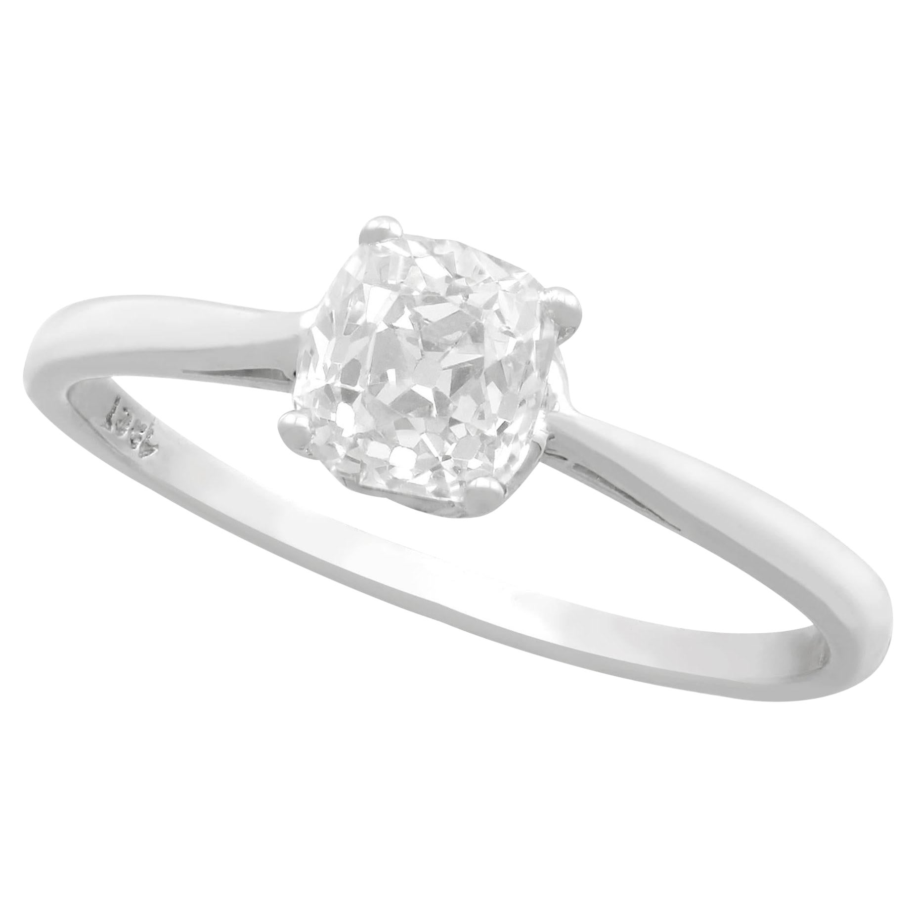 Anillo de compromiso solitario de oro blanco y diamante antiguo de 1,05 quilates en venta