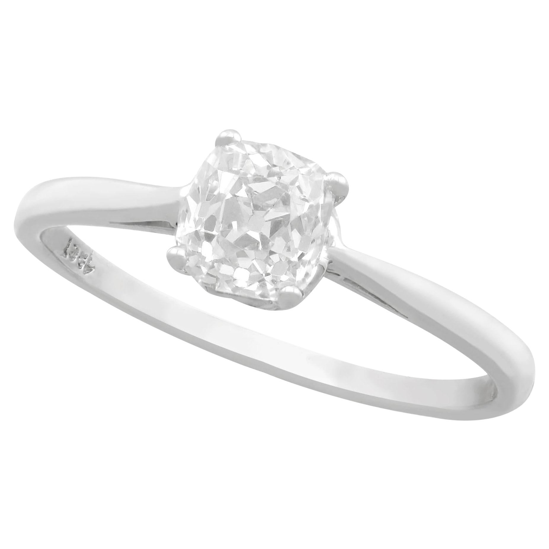 Bague de fiançailles solitaire ancienne en or blanc et diamant de 1,05 carat