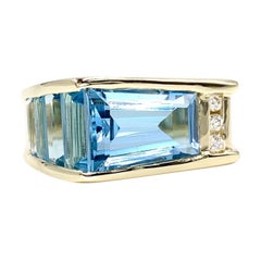 Vintage Blue Topaz and Diamond Modern Gold Ring