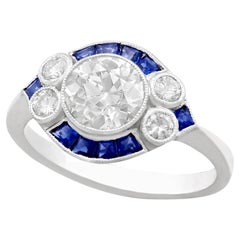 Antique and Contemporary 1.48 Carat Diamond and Sapphire Platinum Cocktail Ring