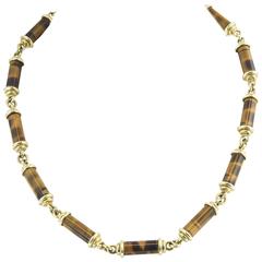 1970s Tiger's Eye Pillars with Gold Caps Necklace