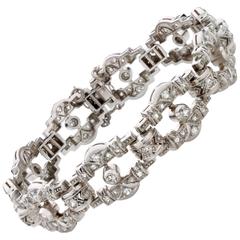 Past Era Art Deco Openwork Diamond Platinum Link Bracelet 5