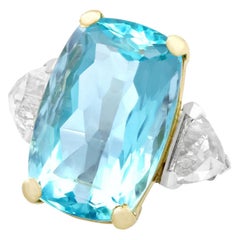 Retro 25.32 Carat Aquamarine and 3.40 Carat Diamond Platinum Cocktail Ring