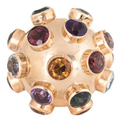 Vintage Sputnik Orb Pendant Gemstone Large Charm 18 Karat Gold Estate Jewelry