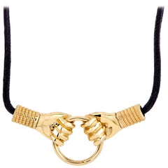 Gucci Le Marché des Merveilles 18K Yellow Gold Feline and Hands Black Cord