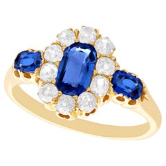 Antique Oval Cut Sapphire and Diamond 18K Yellow Gold Cocktail Ring