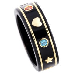 Gucci Icon 18K Yellow Gold and Black Synthetic Corundum Multicolor Topaz Ring