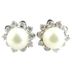 Vintage Mikimoto 18K White Gold Pearl and Diamond Jacket Stud Earrings