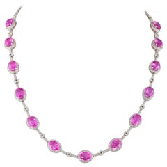 21.0 Carat Pink Sapphire Necklace in 18 Karat White Gold with Diamonds