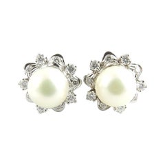 Vintage Mikimoto 18K White Gold Pearl and Diamond Jacket Stud Earrings