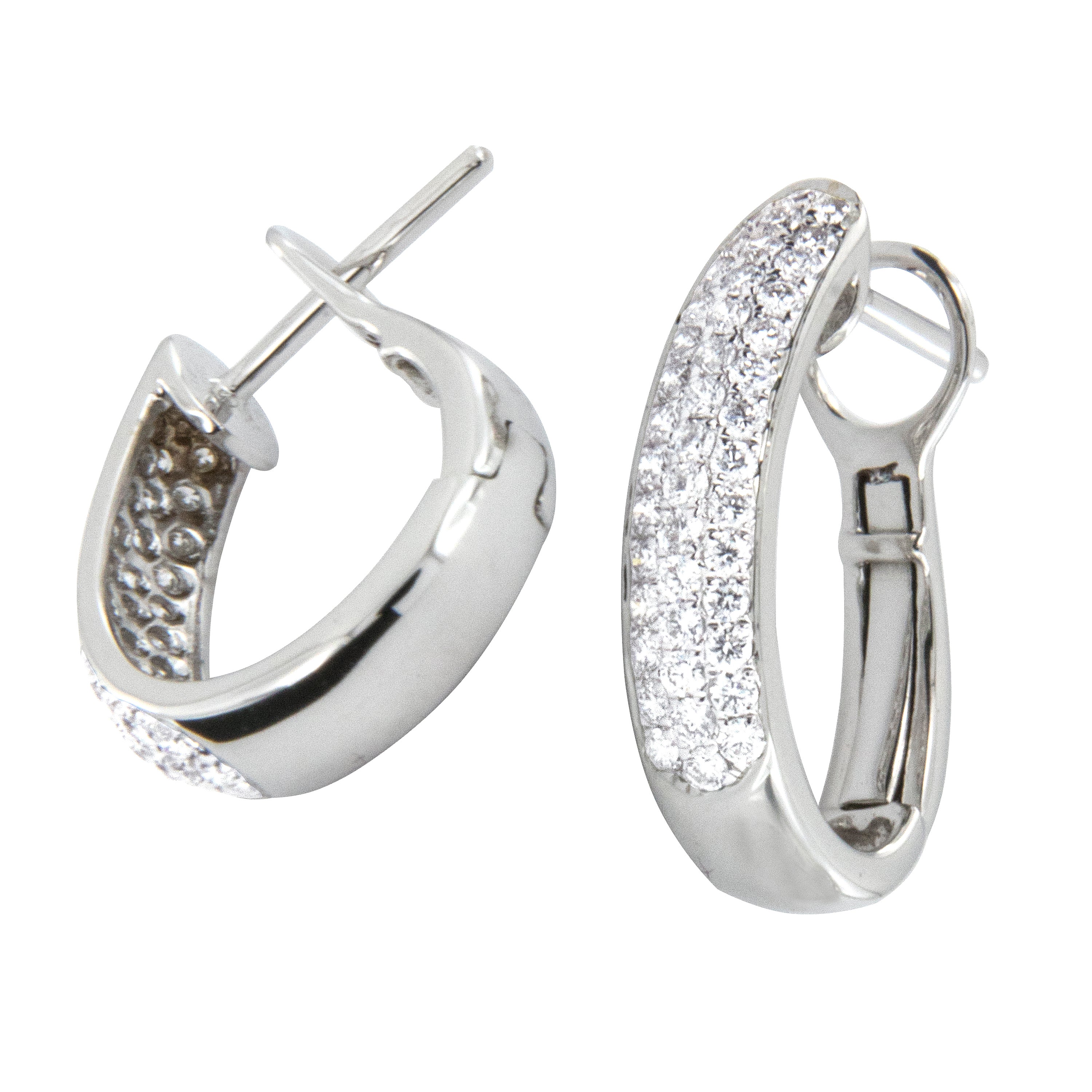 18 Karat Yellow Gold Pave Diamond Hoop Earring at 1stDibs