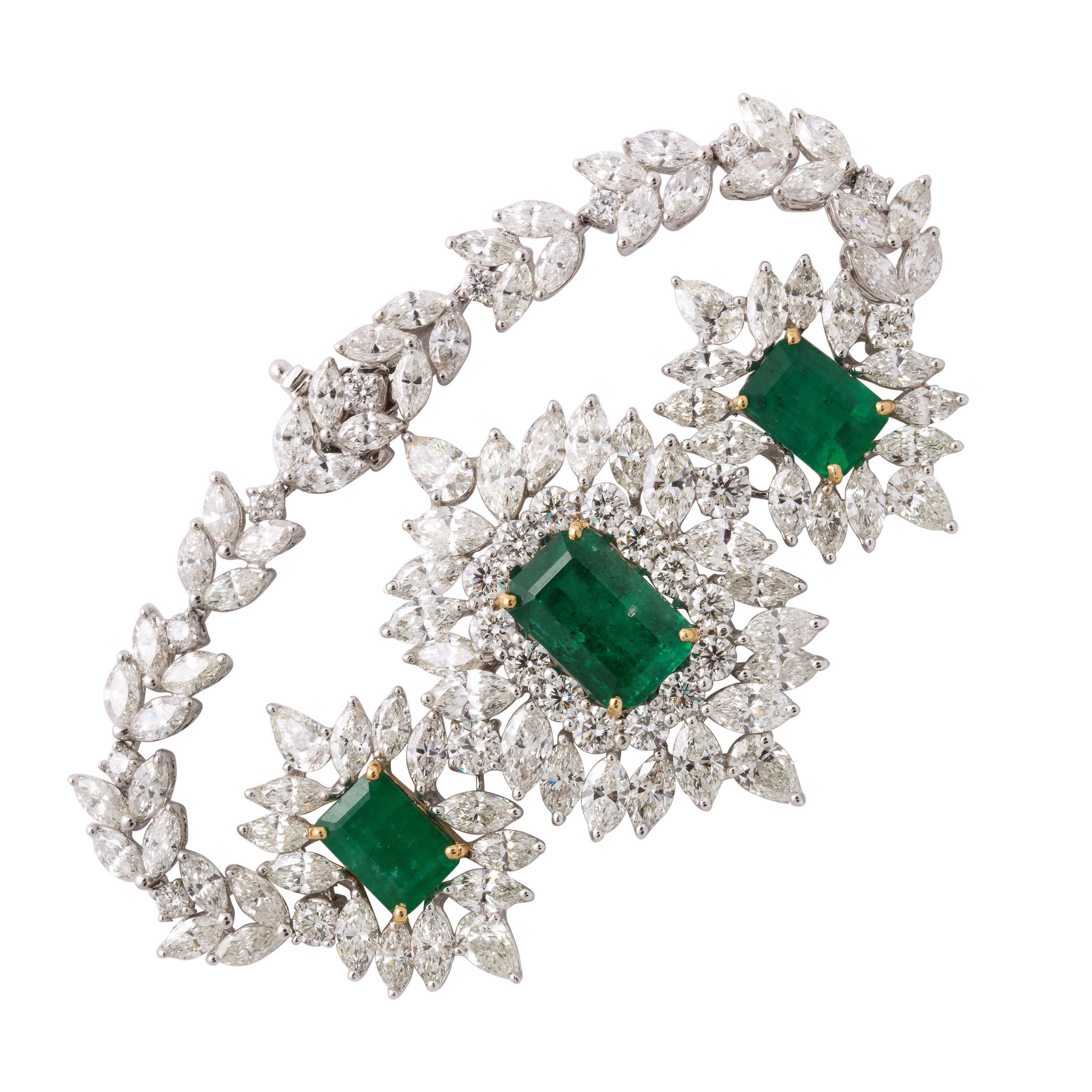 Two Row Emerald and Diamond Bracelet For Sale at 1stDibs