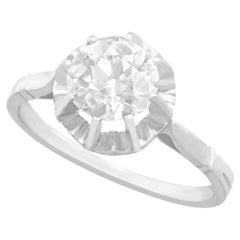 1920s Antique French Anillo de compromiso solitario de oro blanco con diamantes de 1,48 quilates