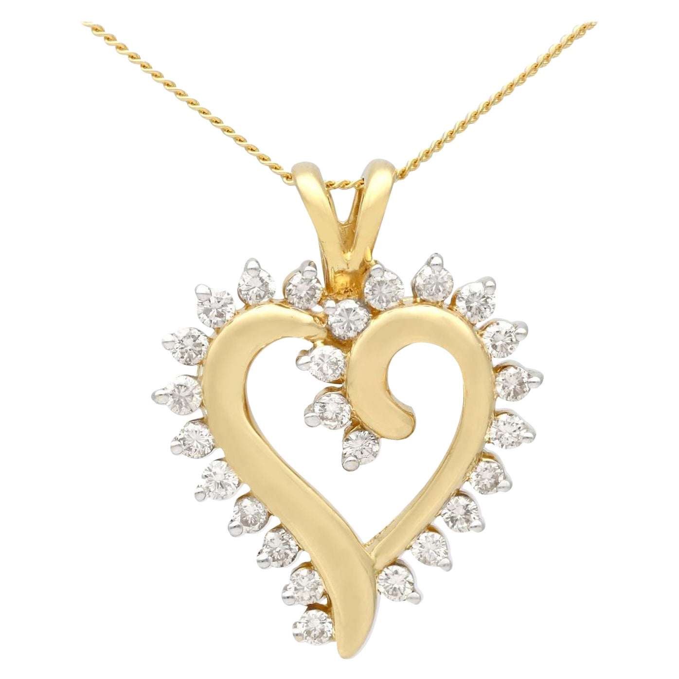 Vintage 1980s Diamond and Yellow Gold Heart Pendant For Sale