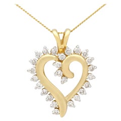 Vintage 1980s Diamond and Yellow Gold Heart Pendant