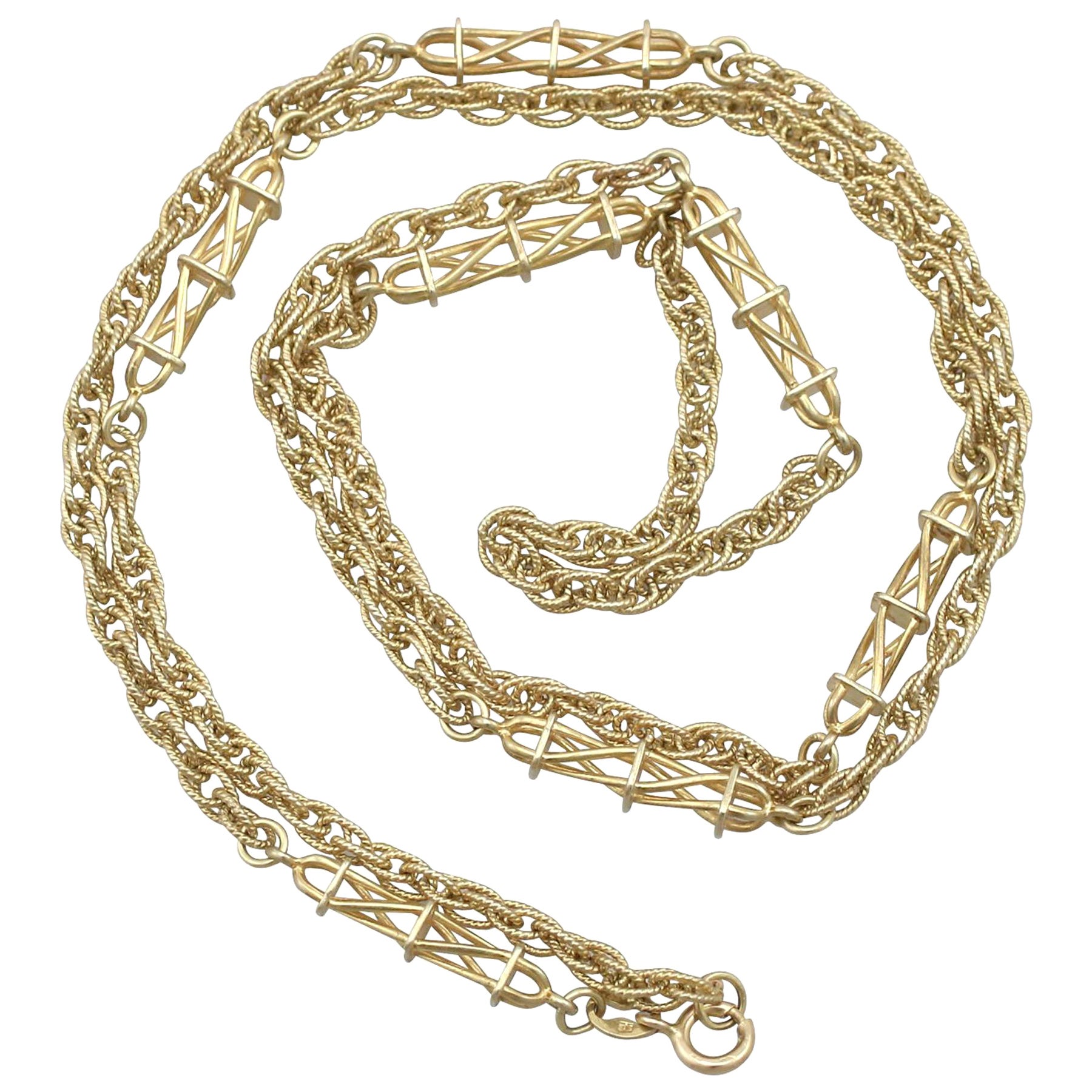 Vintage Yellow Gold Rope Chain Necklace with Diamond Accents at 1stDibs