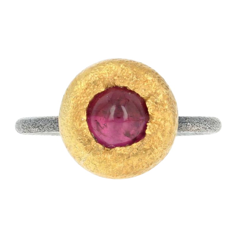 New Bora Rubellite Tourmaline Ring, Sterling Silver & 24K Yellow Gold