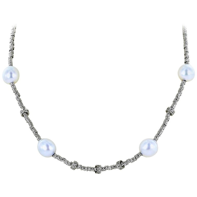 Diamond Pearl Gold Chain Necklace For Sale at 1stDibs