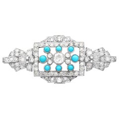Art Deco 1.71 Carat Diamond Turquoise and White Gold Brooch