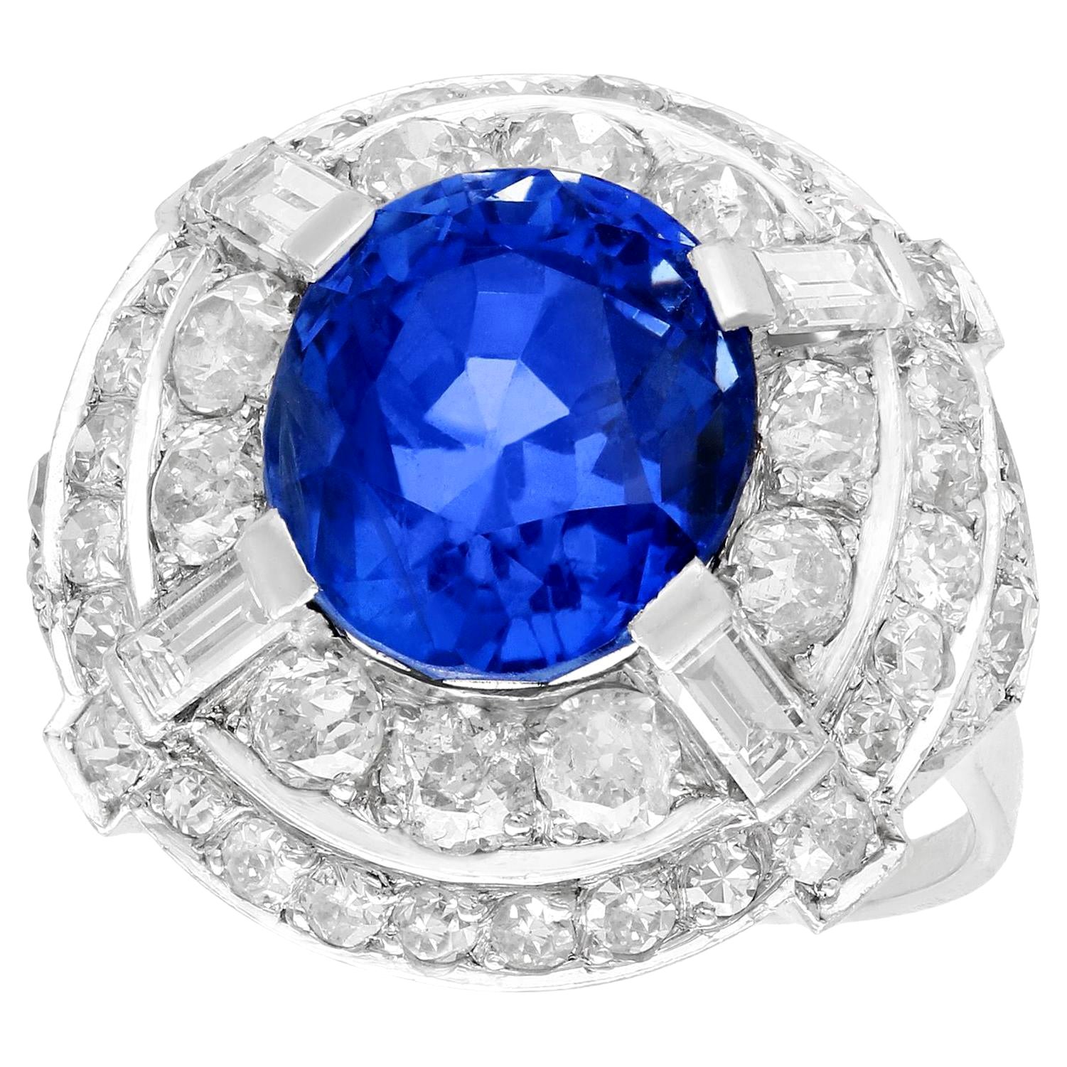 8.80 Carat Ceylon Sapphire and 2.68 Carat Diamond Cocktail Ring in White Gold For Sale