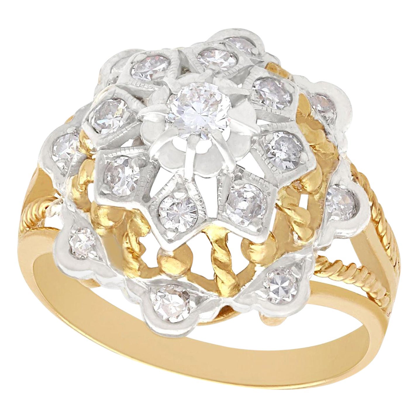 Cocktailring aus Gelb- und Weißgold mit Diamanten aus den 1940er Jahren