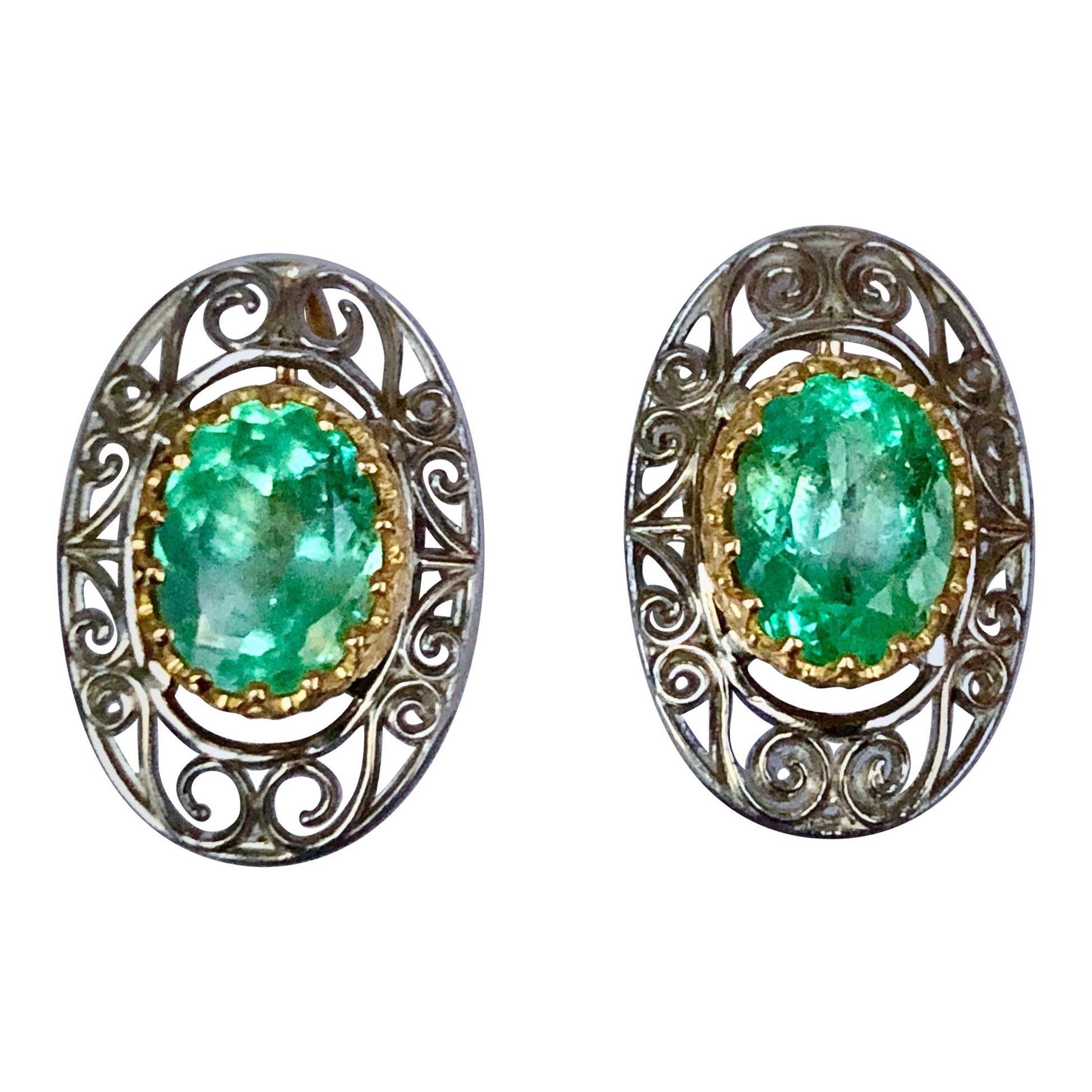 Colombian Natural Emerald Platinum 18 Karat Gold Drop Earrings