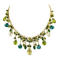 Laura Gibson 22 Karat Yellow Gold Green Gemstone Necklace