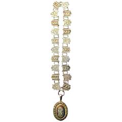 Antique Sterling Silver Necklace with Silver and Gold Locket 12