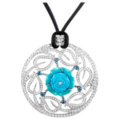 Chopard Diamond, Topaz and Turquoise Flower White Gold Pendant Necklace