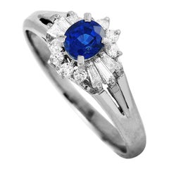 LB Exclusive Platinum Round and Tapered Baguette Diamonds and Round Sapphire