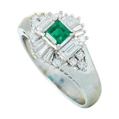 LB Exclusive Platinum Round and Tapered Baguette Diamonds and Baguette Emerald