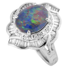 LB Exclusive Platinum Round and Tapered Baguette Diamonds and Opal Oval Ring LB Exclusive Platinum Round and Tapered Baguette Diamonds and Opal Oval Ring