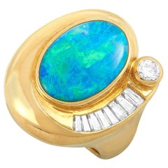 LB Exclusive Yellow Gold Diamond and Opal Ring