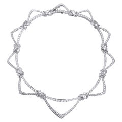 French Diamond Gold Drape Style Necklace, 18 Karat White Gold