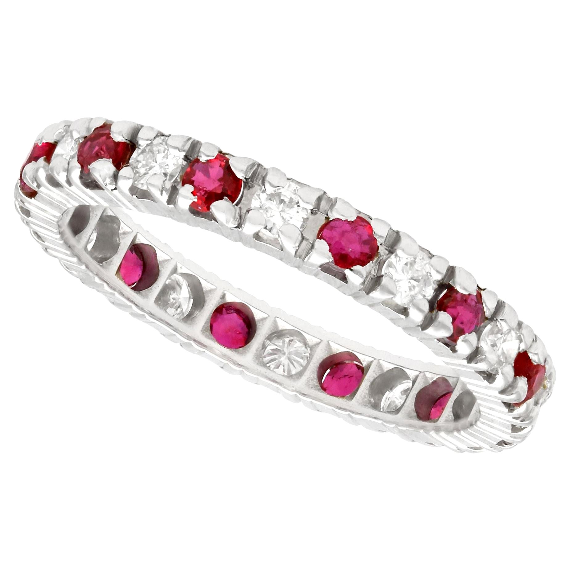 Vintage 1970s Ruby Diamond and White Gold Eternity Ring For Sale