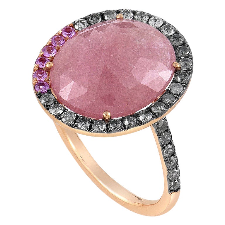 18 Karat Rose Gold White Diamond, Amethyst, and Pink Quartz Ring at 1stDibs