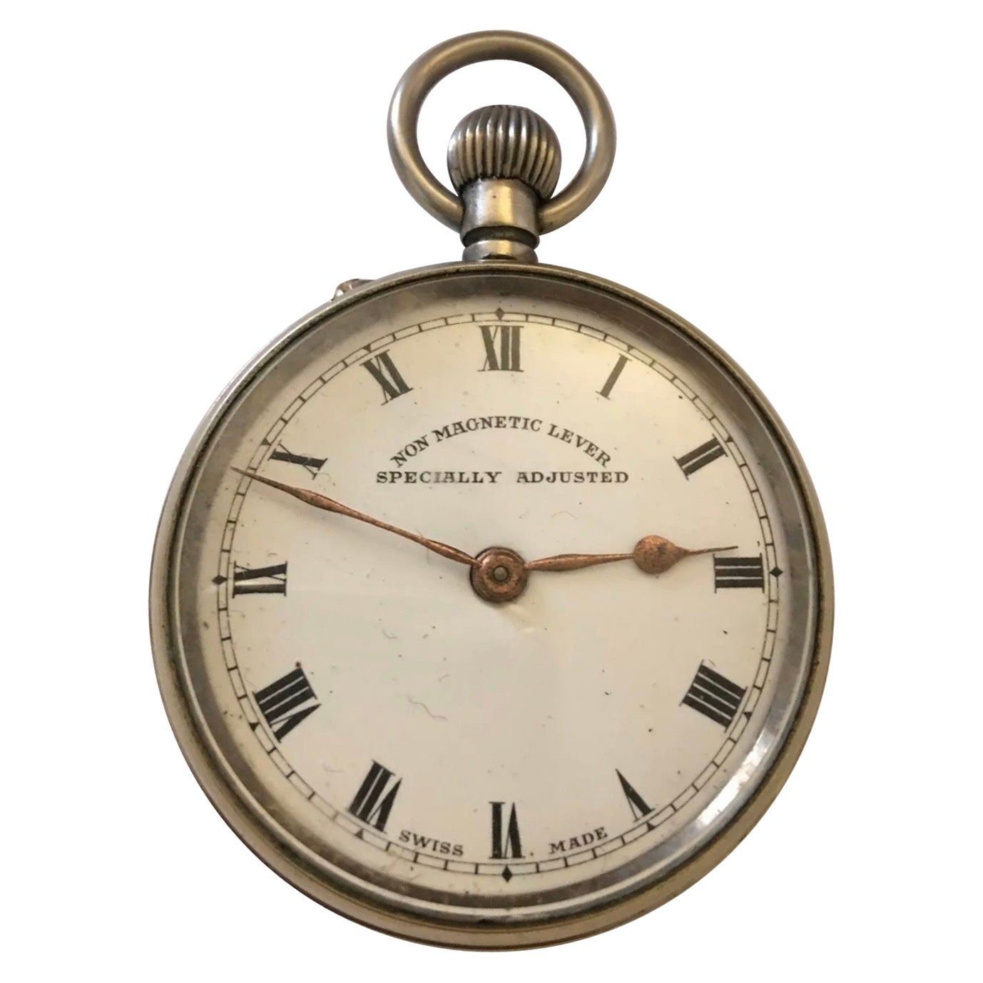 Antique Swiss Made Silver Plated Pocket Watch with Visible Escapement