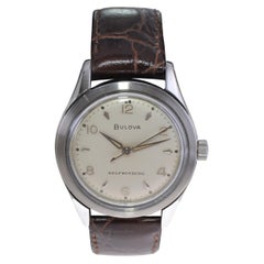 Runde Bulova-Armbanduhr aus Stahl im Art-Déco-Stil, ca. 1960er Jahre mit Original-Zifferblatt