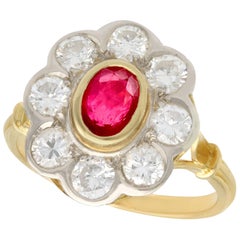 1950s French 2.05 Carat Diamond and Oval Cut Ruby Color Doublet Cluster Ring