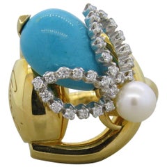 Gucci Diamond Turquoise Pearl Horsebit Ladybug Gold Ring 6