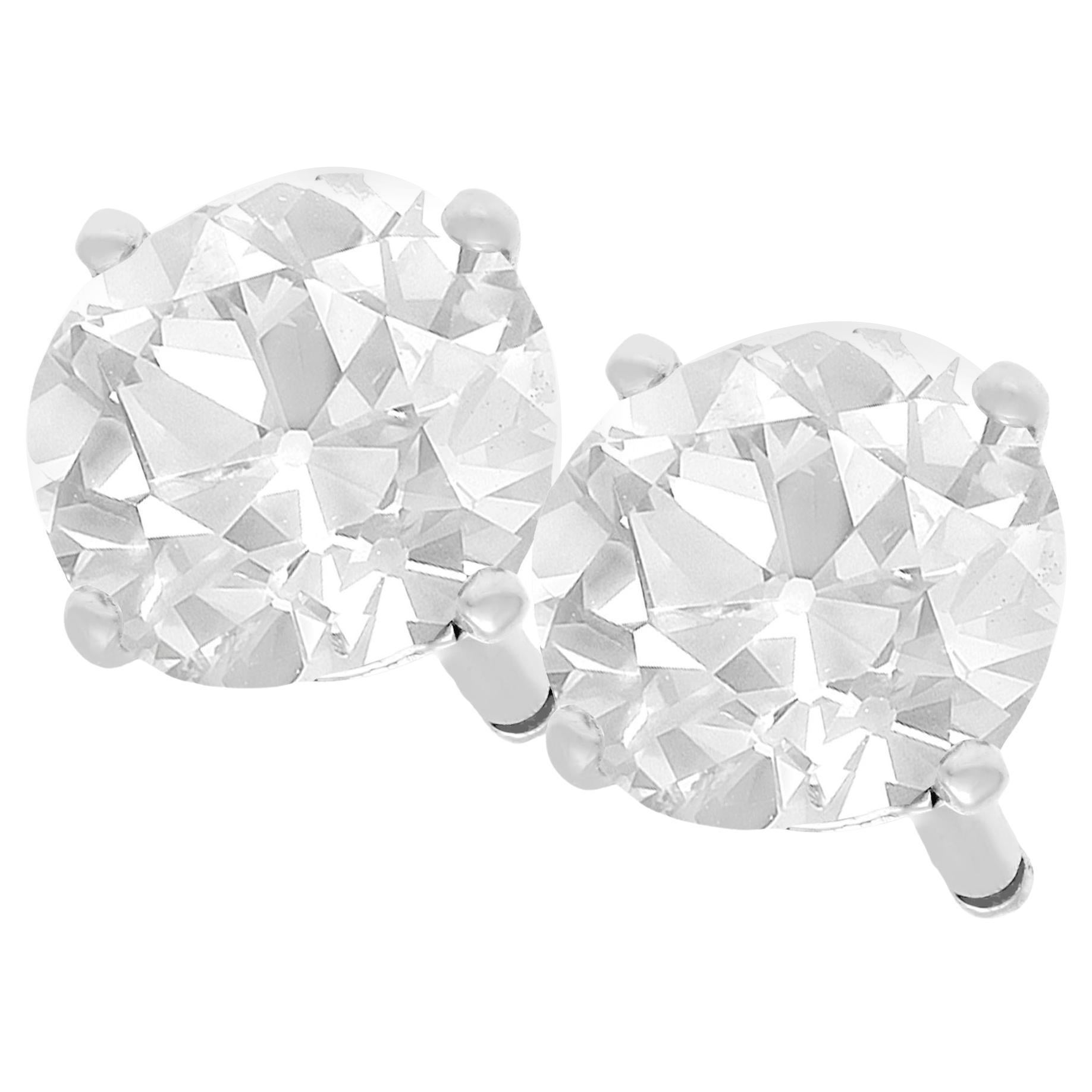 1940s, French 1.96 Carat Diamond and White Gold Stud Earrings For Sale