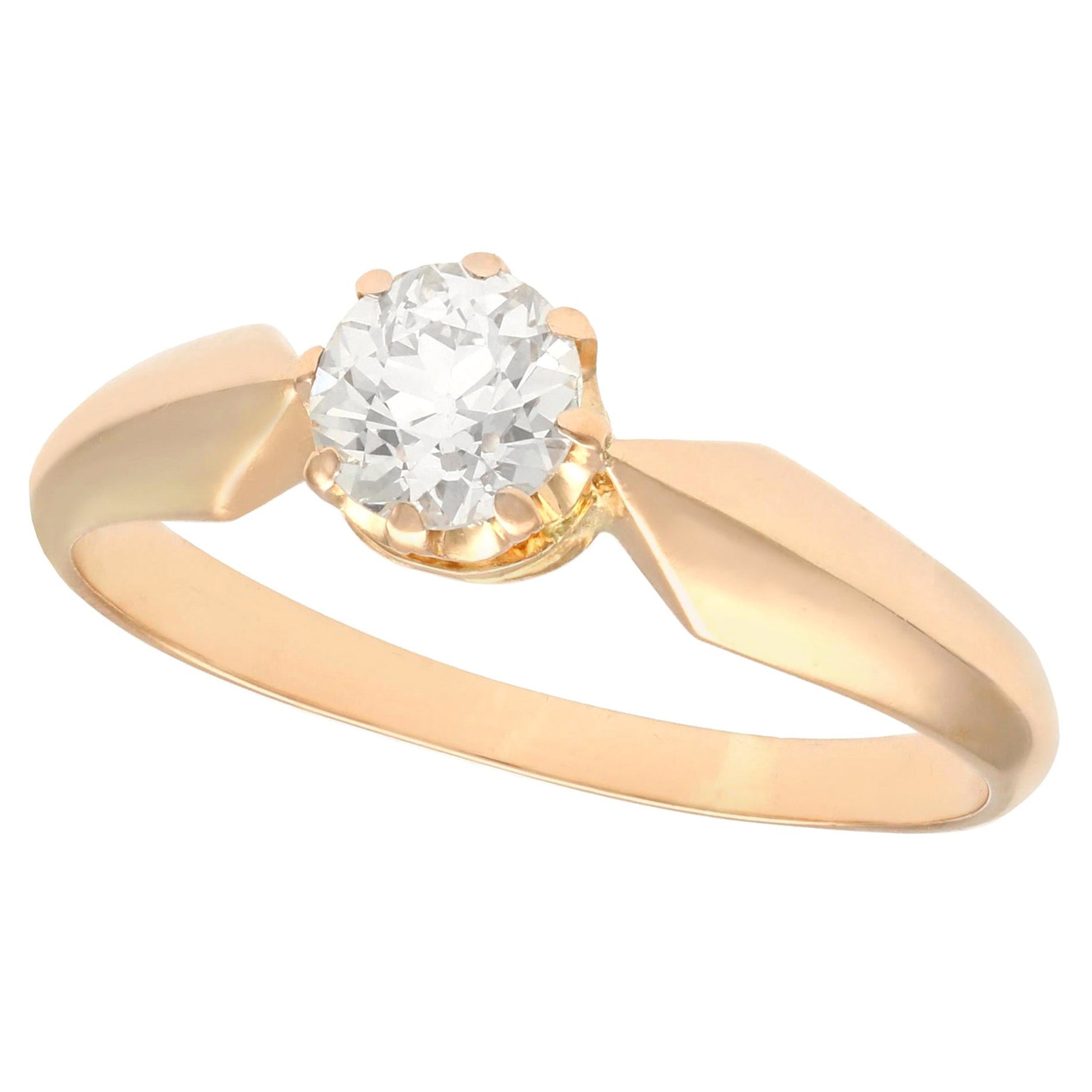 Antique 1910s Diamond and Rose Gold Solitaire Engagement Ring For Sale