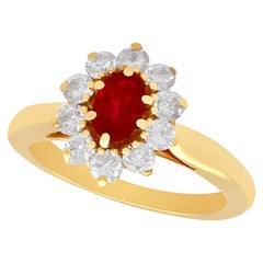 Vintage 1980s Ruby and Diamond Yellow Gold Cluster Ring