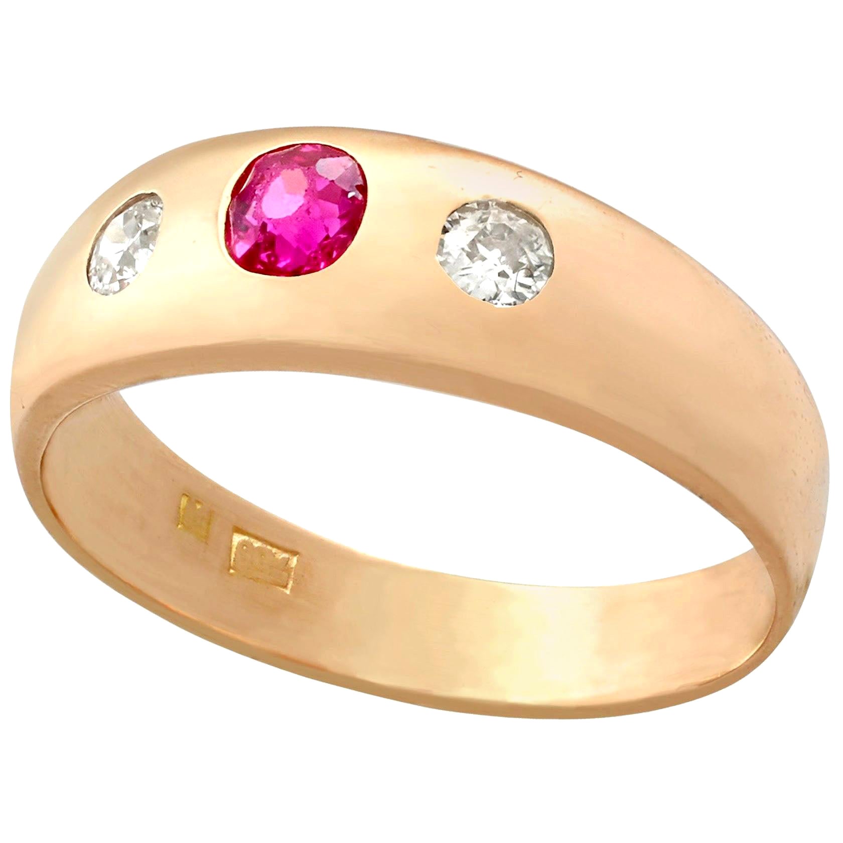 1940s Ruby and Diamond Rose Gold Cocktail Ring For Sale