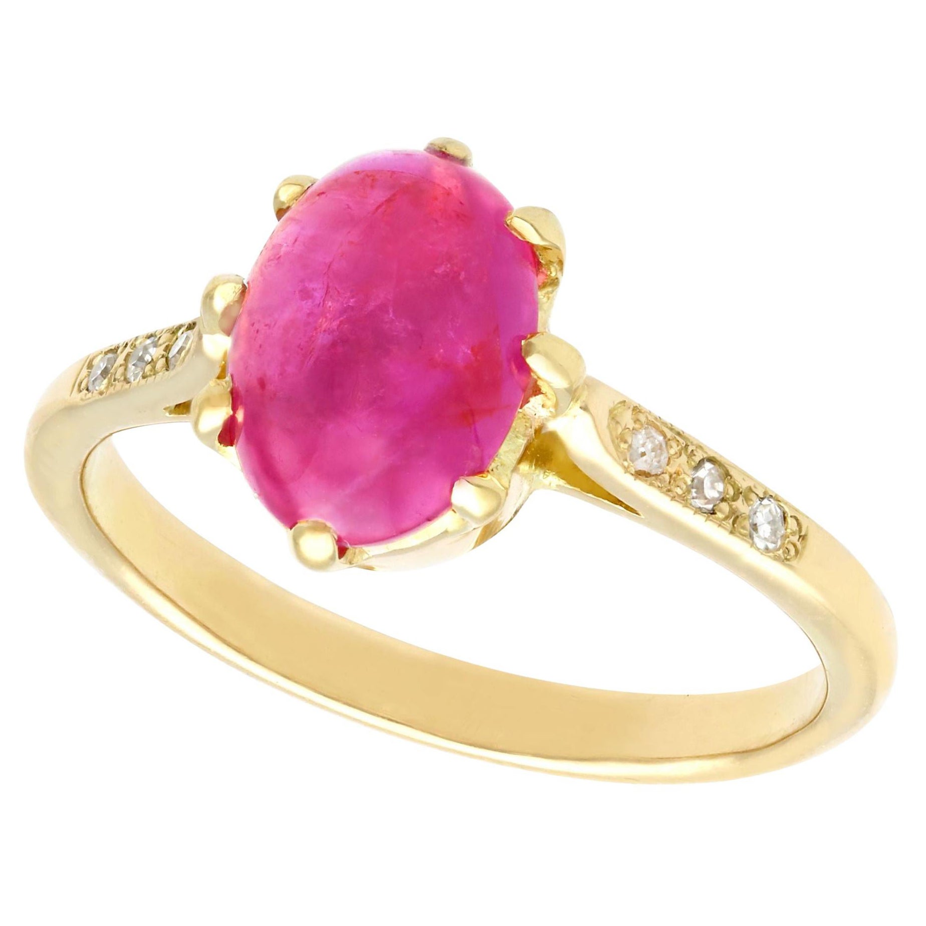 Vintage 1950s 2.68 Carat Cabochon Cut Star Ruby Diamond Gold Engagement Ring For Sale