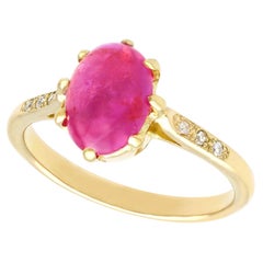 Retro 1950s 2.68 Carat Cabochon Cut Star Ruby Diamond Gold Engagement Ring