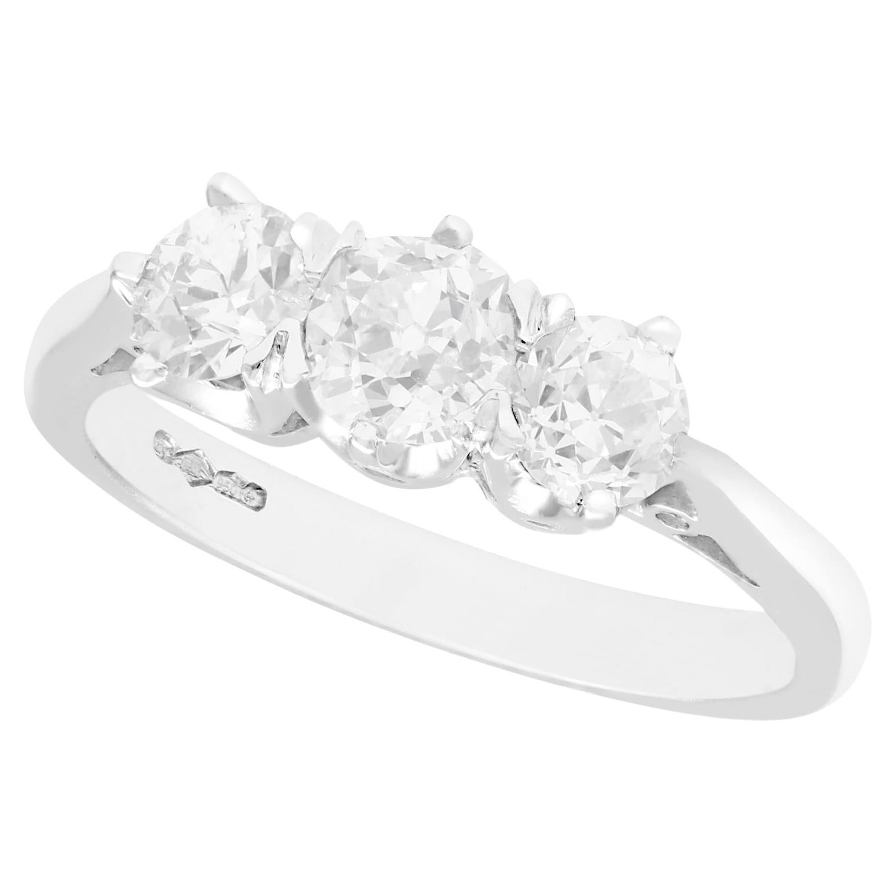 1.47 Carat Diamond Platinum Three-Stone Engagement Ring For Sale