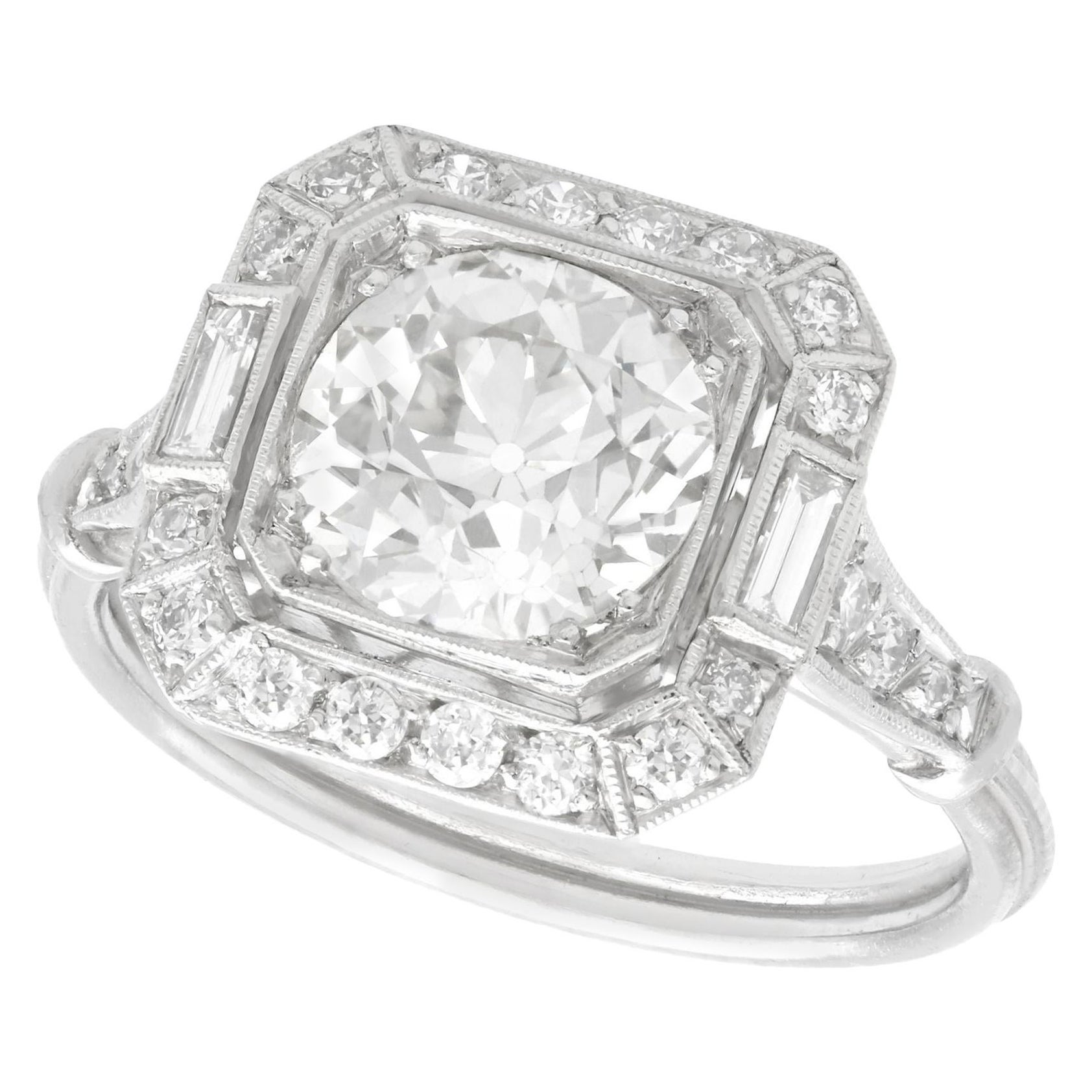 Art Deco Style 2.89 Carat Diamond and Platinum Engagement Ring
